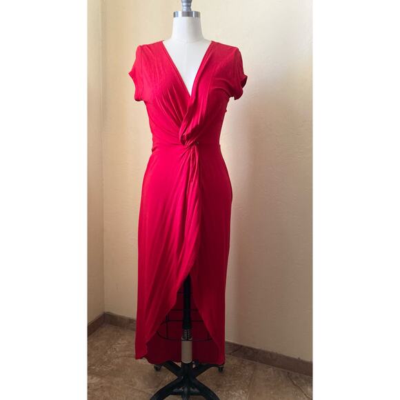 Rolla Coster Women's Midi Dress Size M Red Front Twist Slit - Picture 2 of 6
